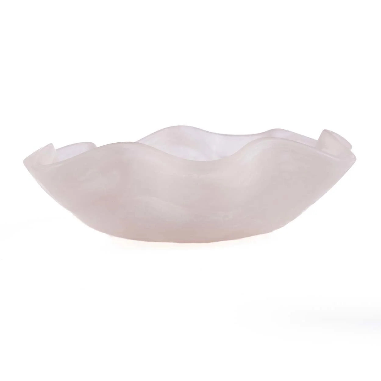 Bol blanc en verre avec ruffles, coupe décorative en résine marbrée rose blanc organique