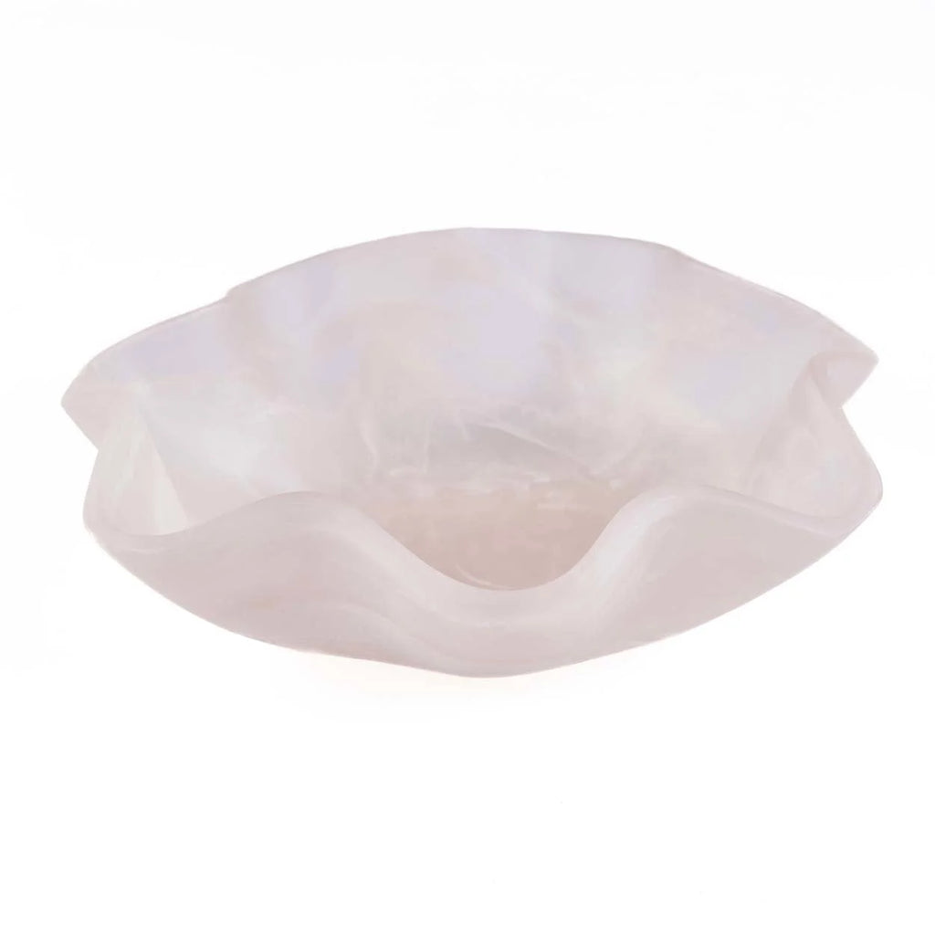 Coupe décorative en résine marbrée rose blanc, forme organique translucide et fluide