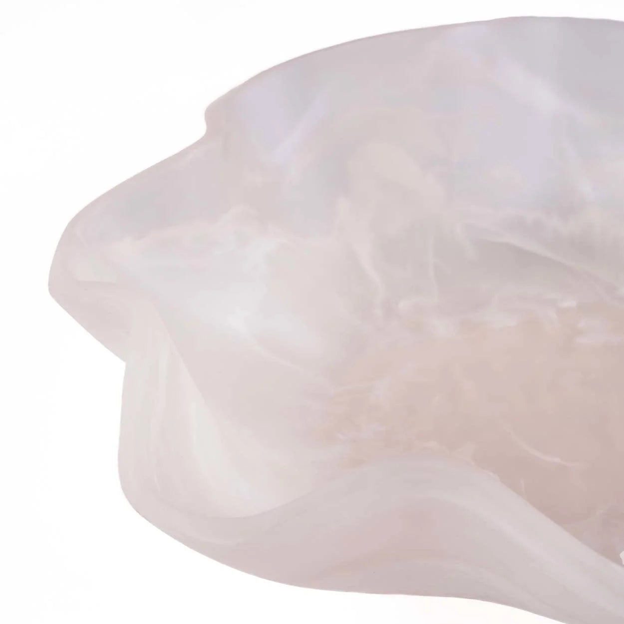 Coupe décorative en résine marbrée rose blanc, forme organique translucide veinée