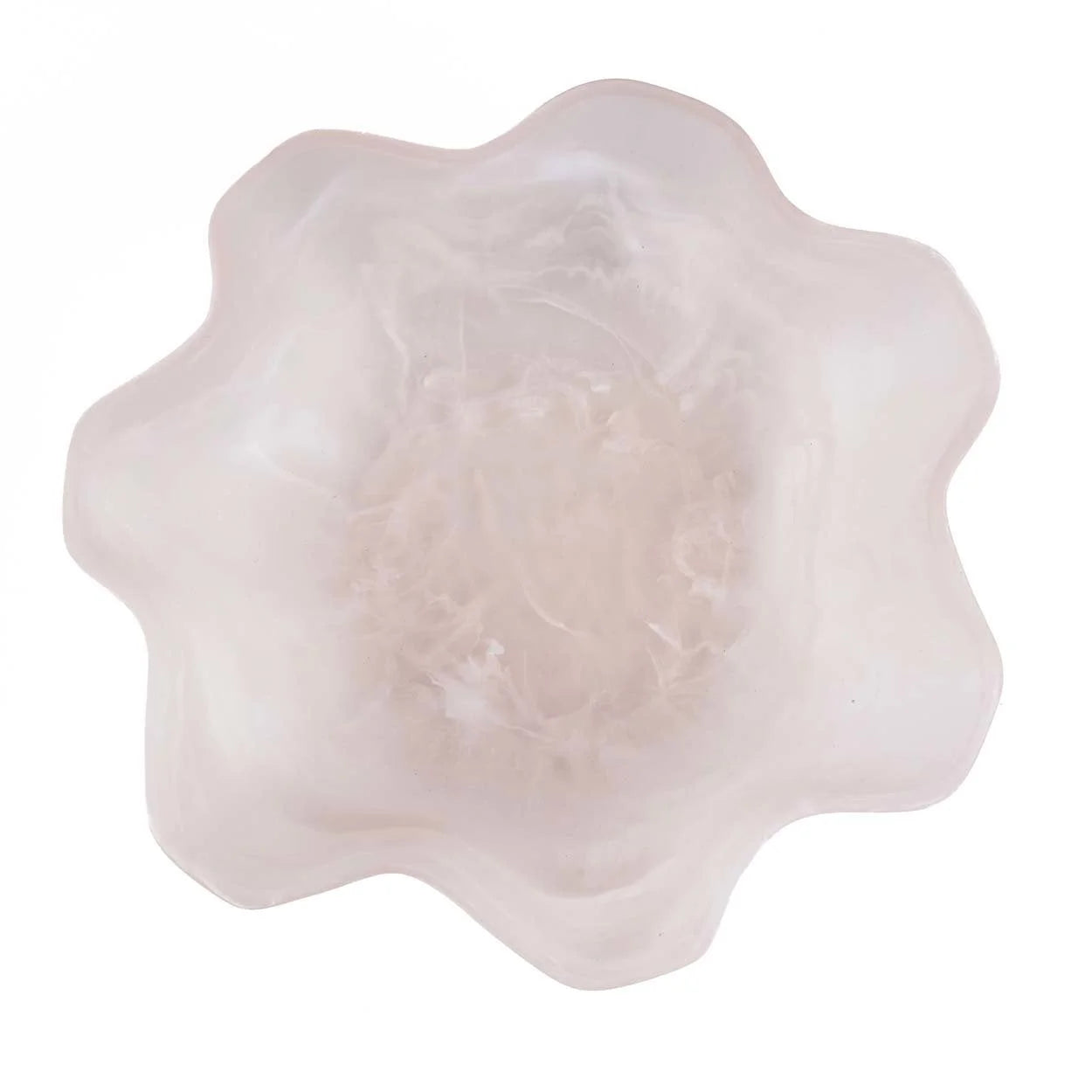 Bol en verre givré en forme de fleur pour décoration en résine marbrée rose blanc