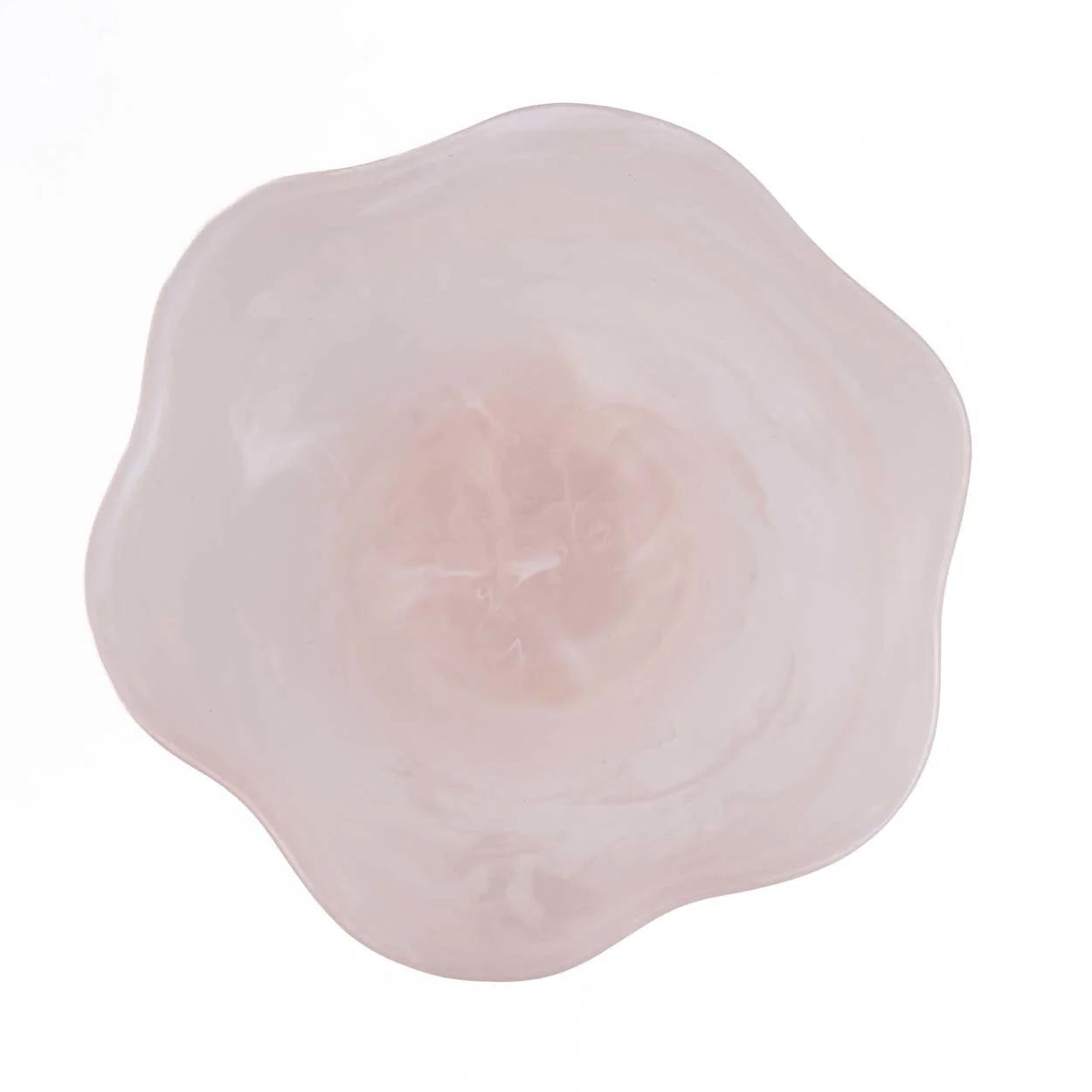 Dessous de verre en résine rose marbrée avec motif tourbillonnant et forme irrégulière