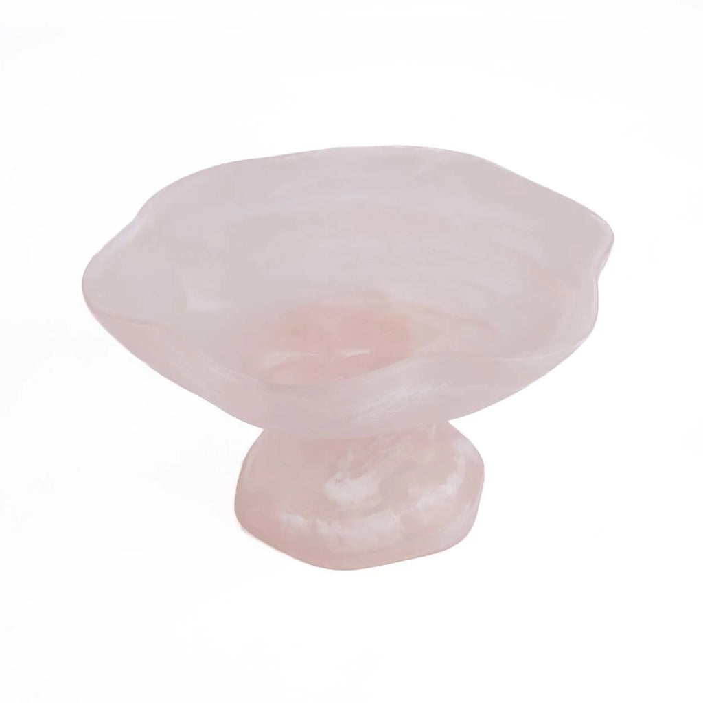 Carving en quartz rose poli en forme de champignon sur pied organique sculptural