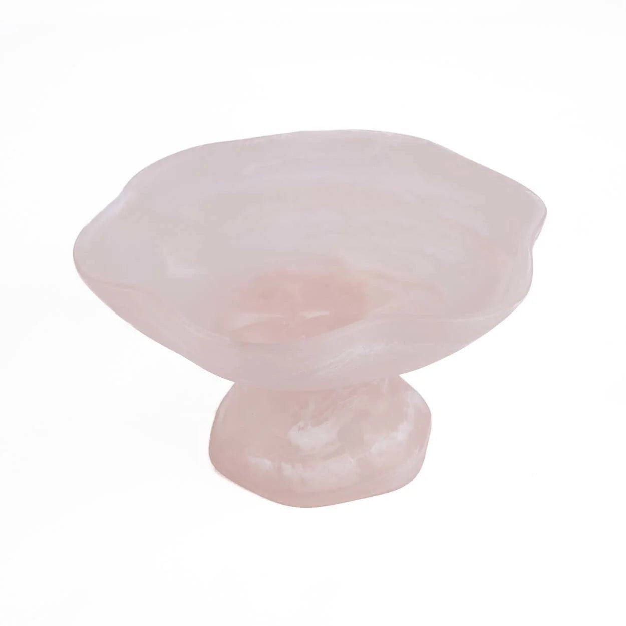 Carving en quartz rose poli en forme de champignon sur pied organique sculptural