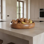 Coupe décorative ronde en teck massif naturel Ø37 cm avec poires et bananes