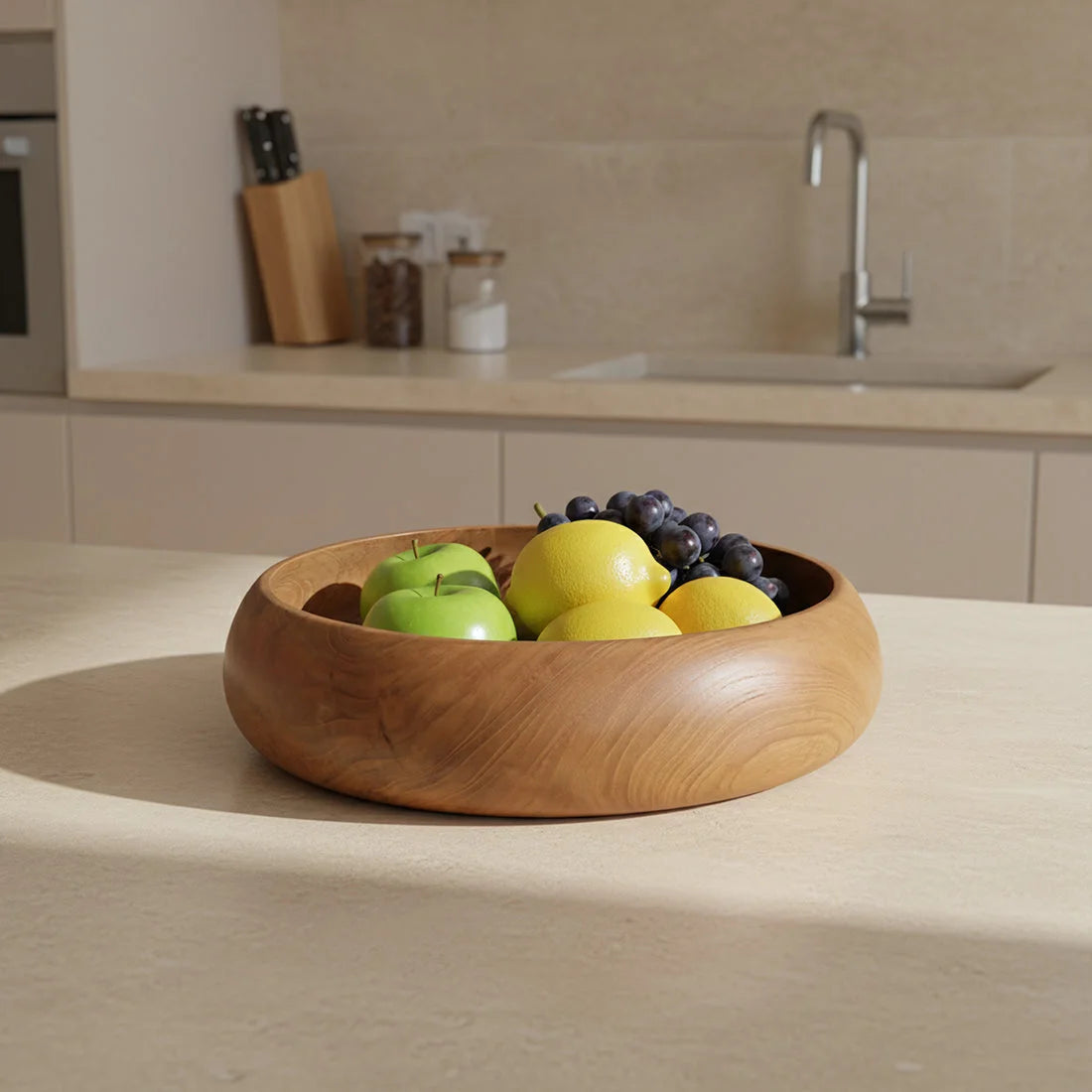 Coupe décorative ronde en teck massif Ø30 cm finition lisse