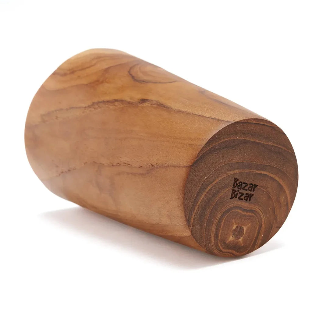 Contenant cylindrique en bois de teck pour décoration ou rangement La coupe en racine de teck - basse