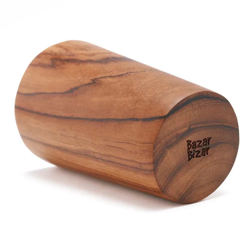 Contenant cylindrique en bois de teck pour La coupe en racine de teck - Haute