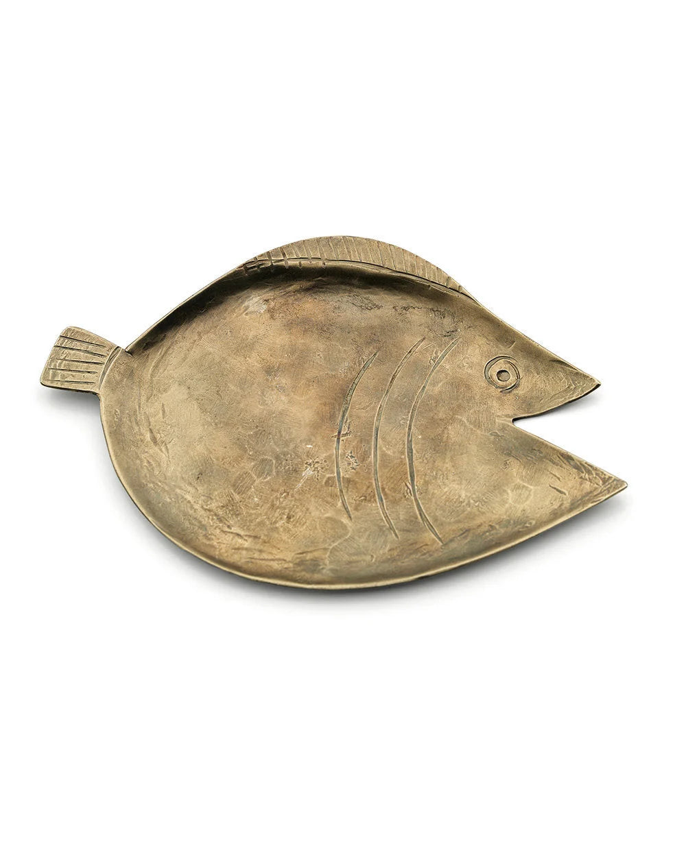 Plat décoratif poisson en laiton doré martelé avec gravures détaillées