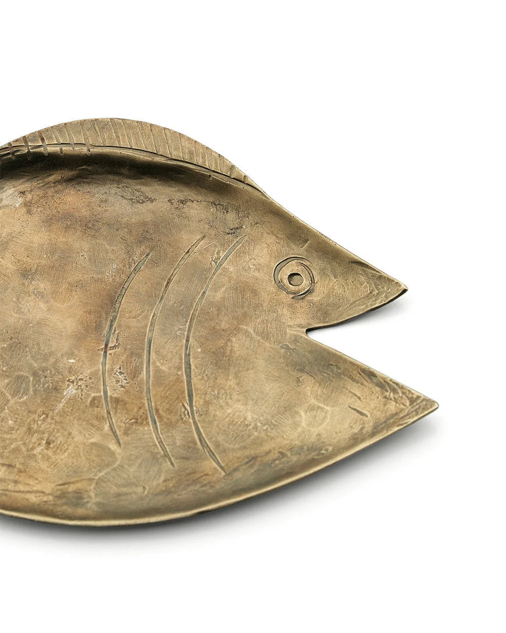 Plateau décoratif poisson en laiton doré martelé antique pour décoration intérieure