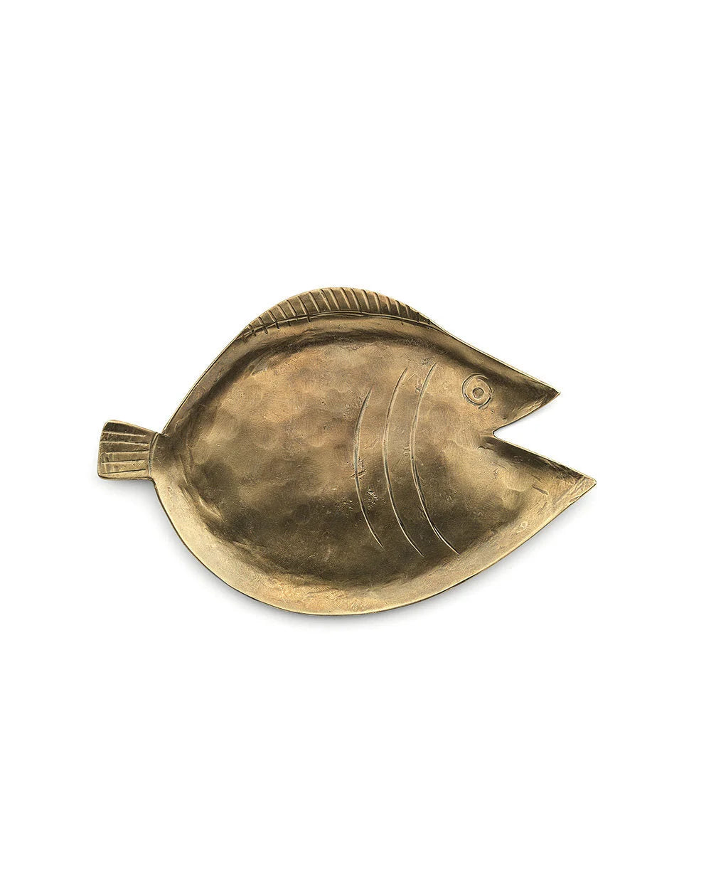 Plat décoratif poisson en laiton doré martelé, design artisanal et élégant
