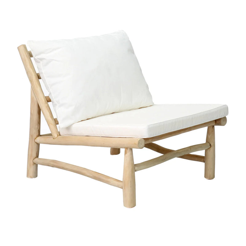 Coussin blanc en coton pour fauteuil lounge bas en bois naturel – 77x83 cm