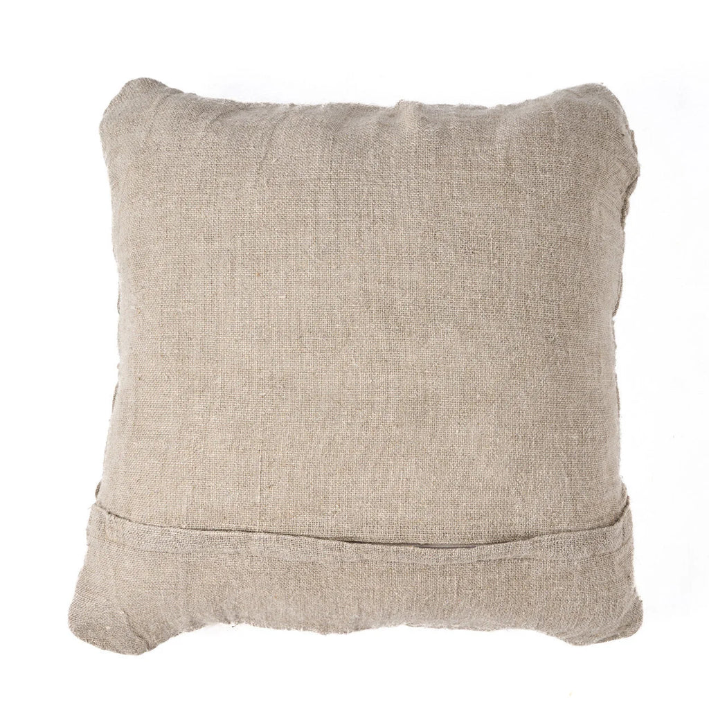 Coussin décoratif carré en lin naturel beige tressé façon panier texturé