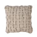 Coussin décoratif carré en lin naturel beige tressé façon panier texturé