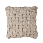 Coussin décoratif carré en lin naturel beige tressé façon panier texturé