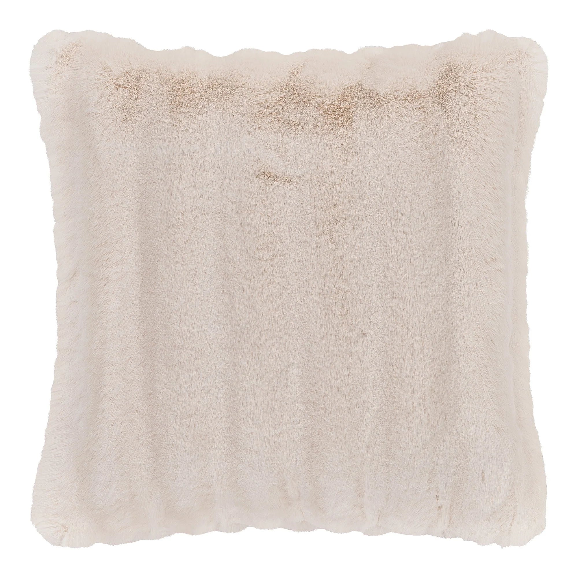 Coussin décoratif en fausse fourrure écrue moelleuse avec reflets dorés