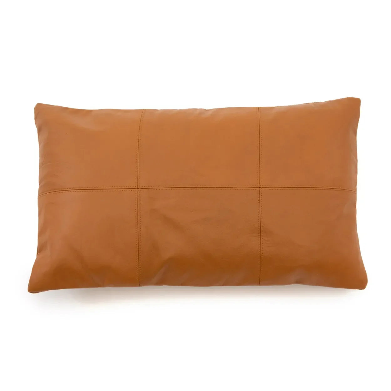 Coussin rectangulaire en cuir camel 30x50 cm avec six panneaux style naturel
