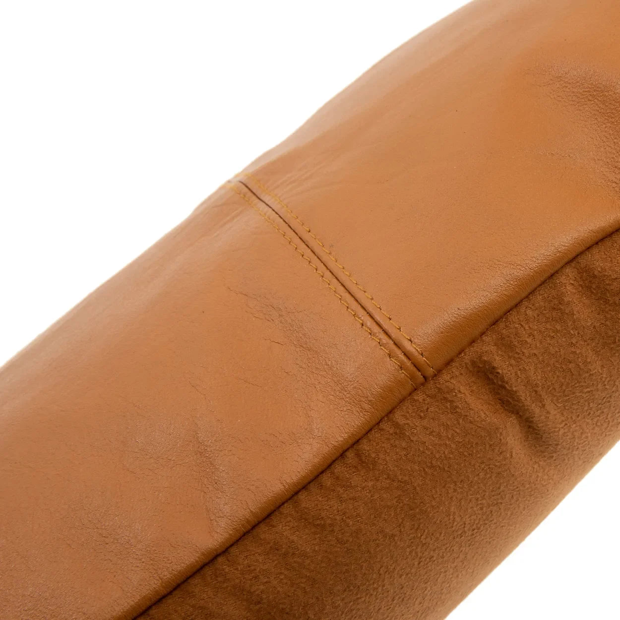 Coussin rectangulaire en cuir camel et suede brun 30x50 cm en six panneaux
