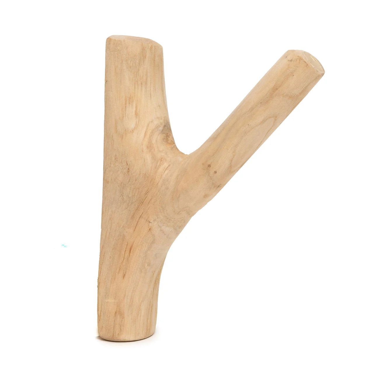 Branche en bois clair en forme de Y pour mural crochet en teck naturel 20 cm