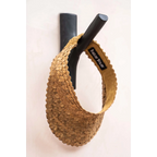 Visière en paille tissée avec bande intérieure en cuir marron pour le Crochet mural en Teck noir