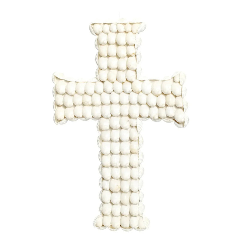 Croix murale décorative en coquillages blancs