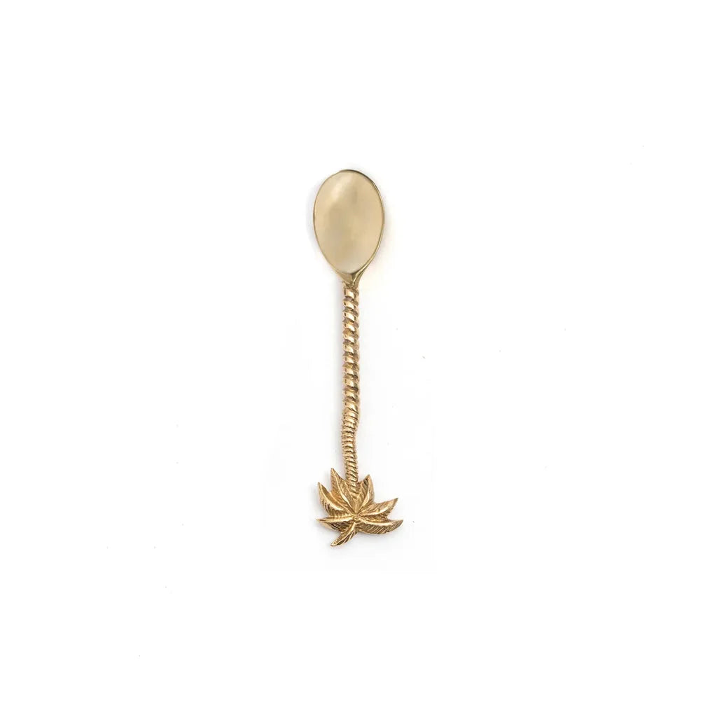 Cuillère à thé en or avec motif de feuille, design élégant La cuillère à thé en forme de palmier - Or