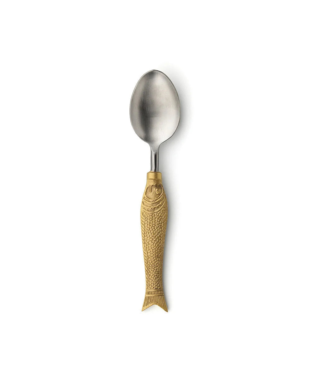 Cuillère décorative en métal doré avec manche poisson sculpté, design élégant