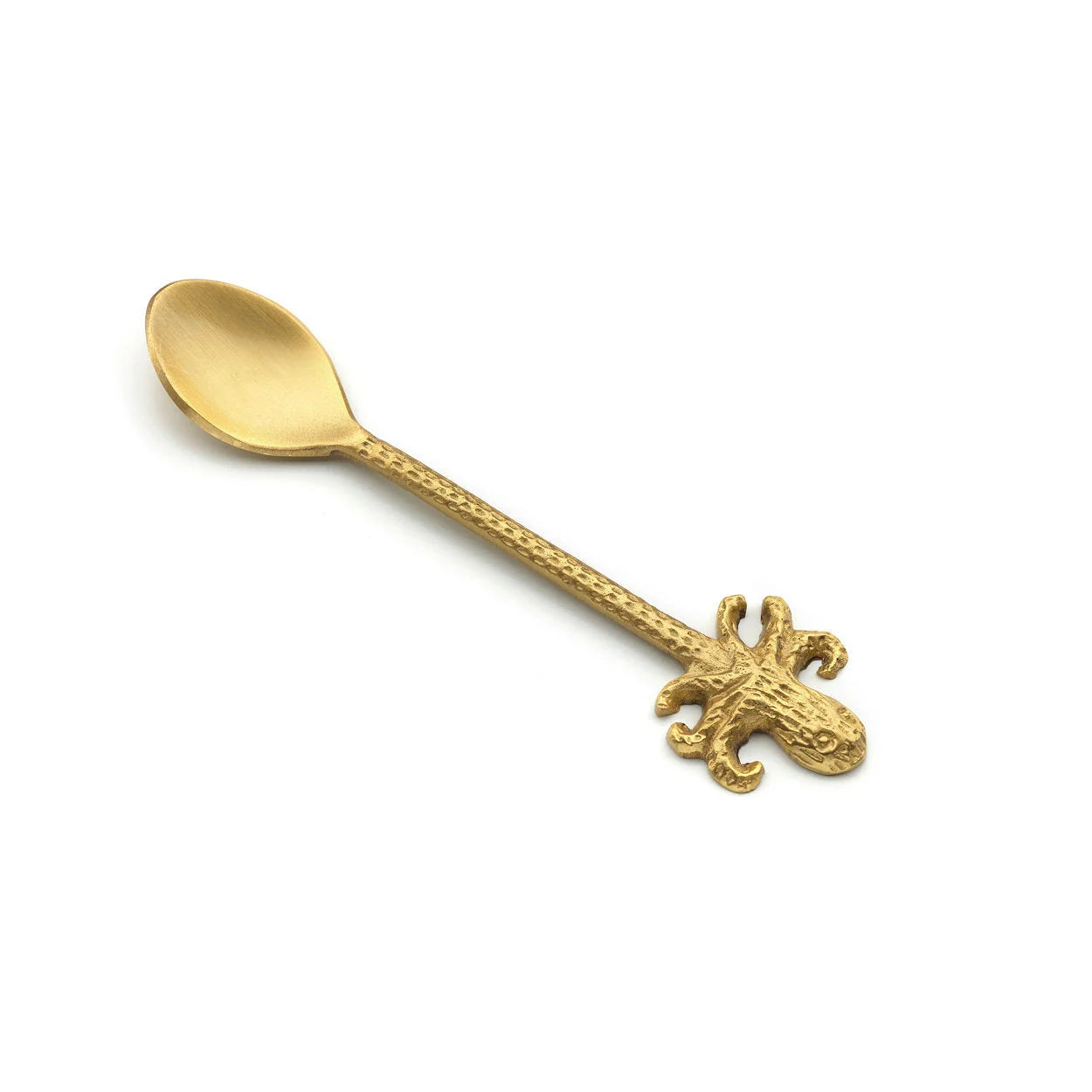 Cuillère dorée en laiton avec manche martelé et tête de pieuvre sculptée