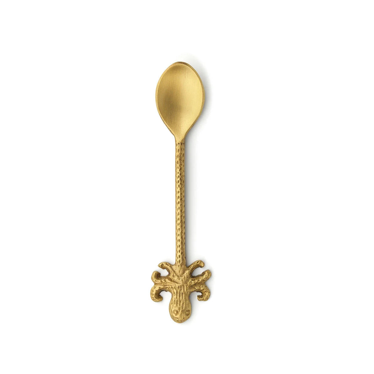 Cuillère dorée en laiton avec manche martelé et tête de pieuvre sculptée