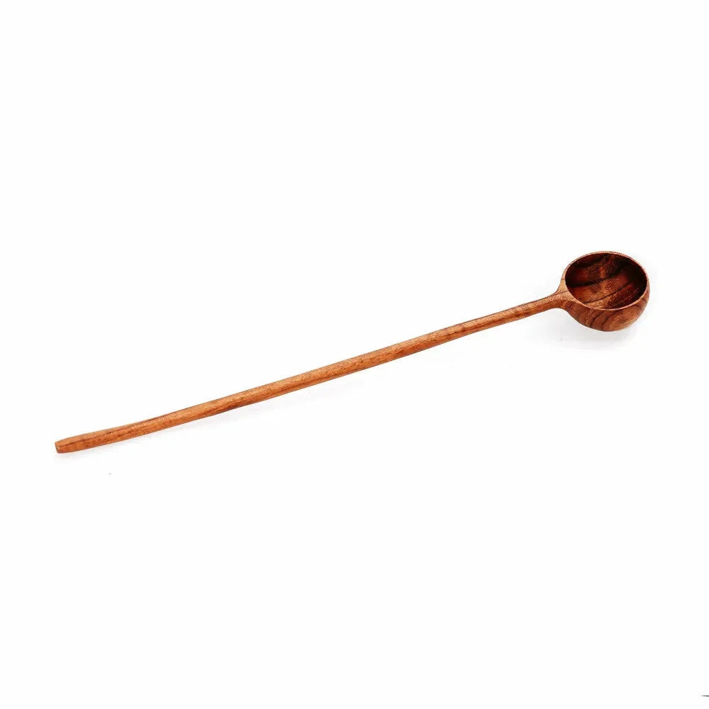 Cuillère de dosage en teck naturel avec manche long et bol rond, 19x3 cm