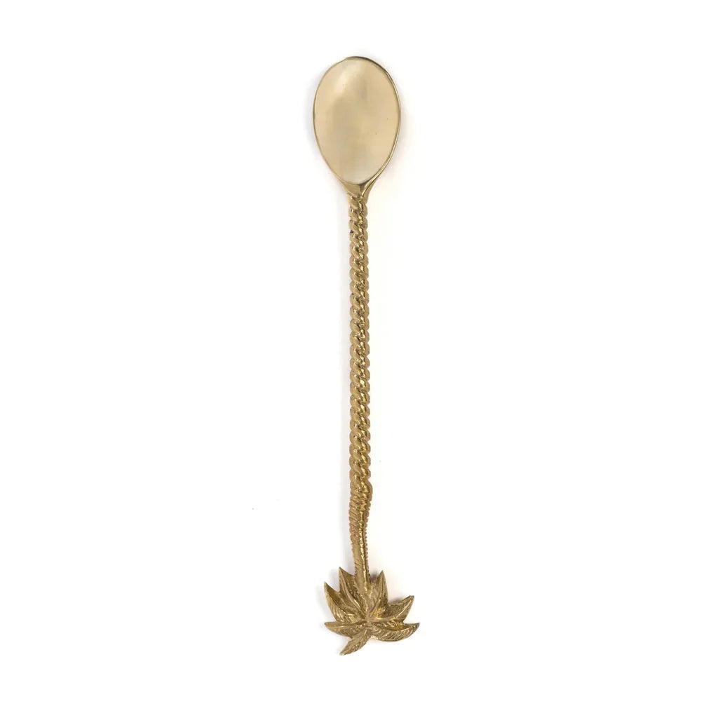Cuillère longue en or de l Arbre à Palmiers avec détail de feuille de lotus