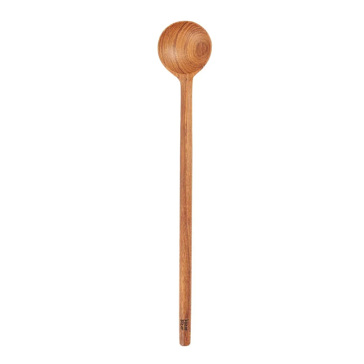 Cuillère plate en racine de teck avec tête ronde finition lisse et grain apparent
