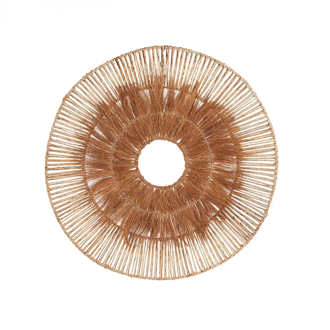 Décoration murale circulaire en feuilles de bananier et noix de coco 90 cm