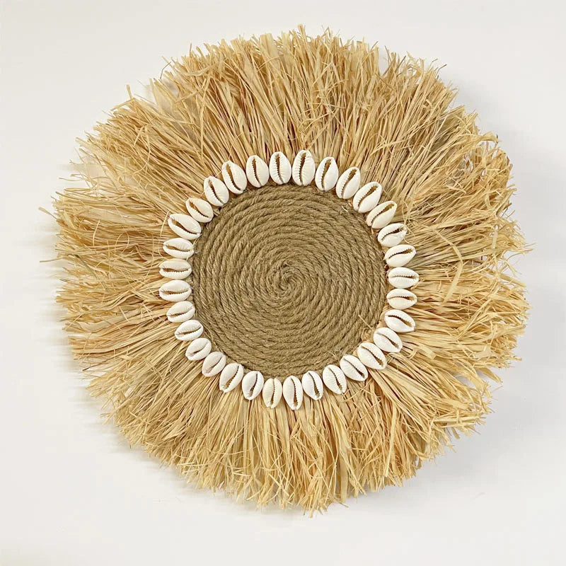 Décoration murale ronde en raphia naturel de 30 cm variante 1