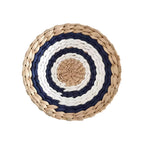 Déco murale en rotin rond bleu blanc