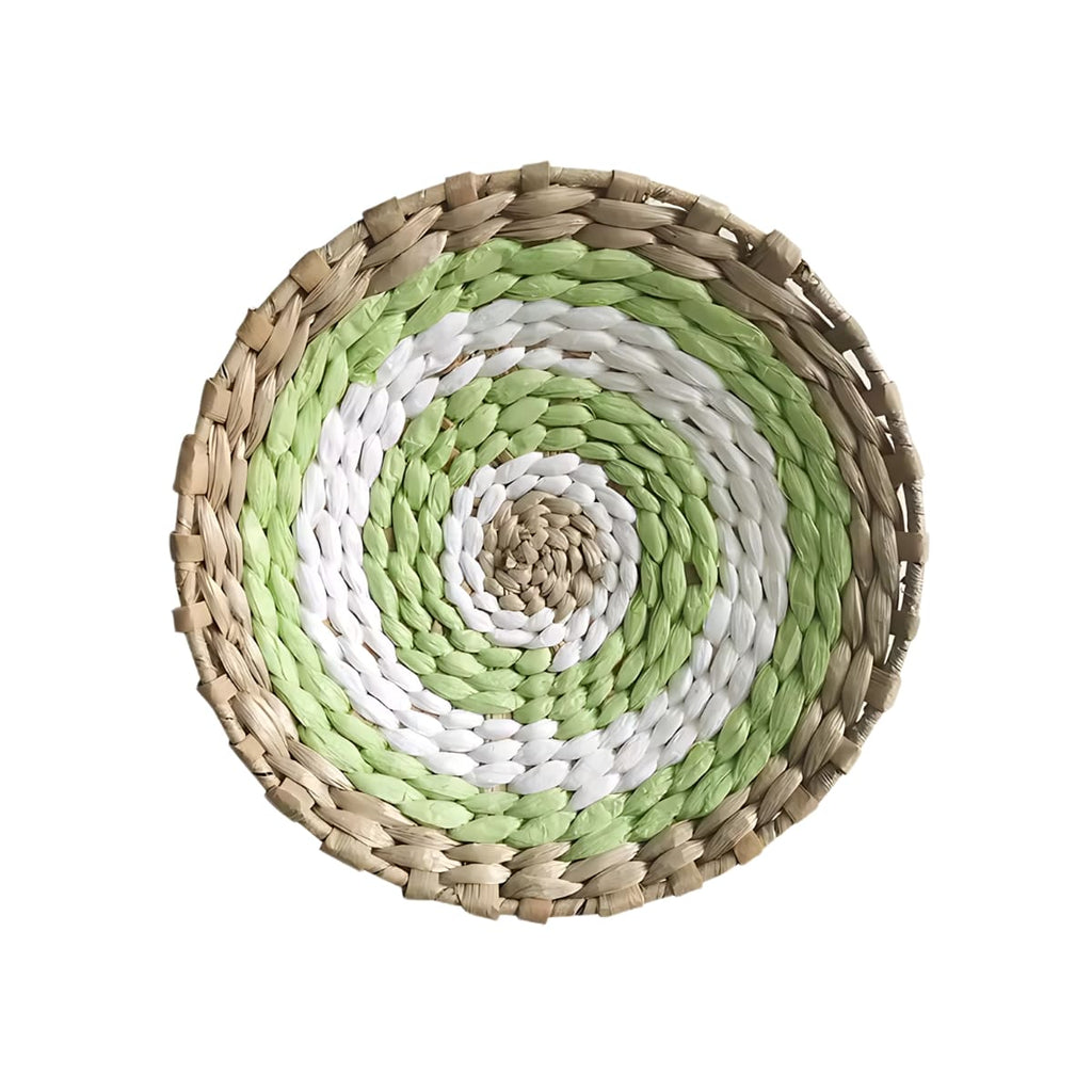 Déco murale en rotin rond vert blanc