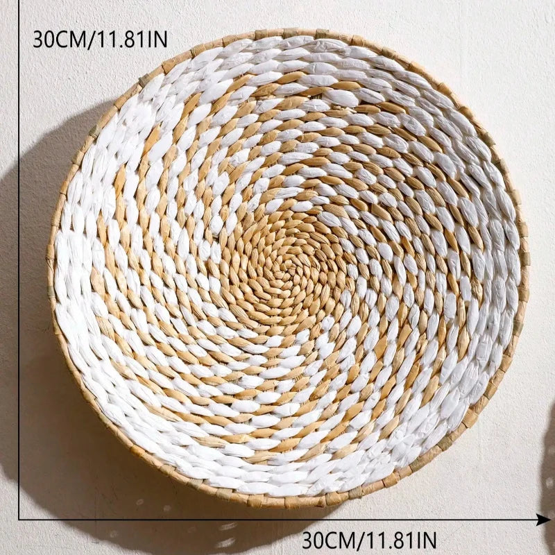 Déco murale en rotin tressé blanc noir variante 3