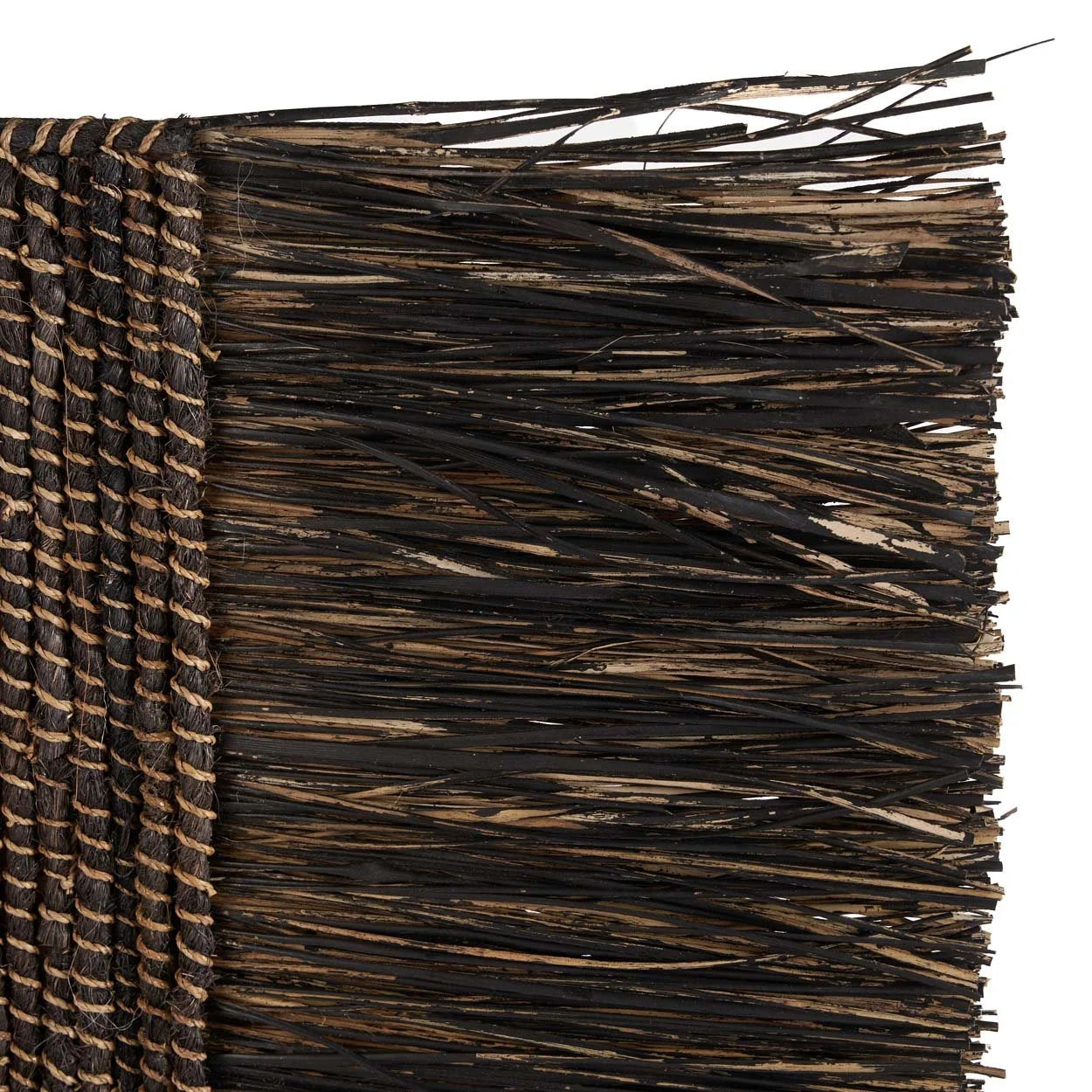 Décoration murale en fibres naturelles noires 87x74 cm avec franges brun foncé et tan