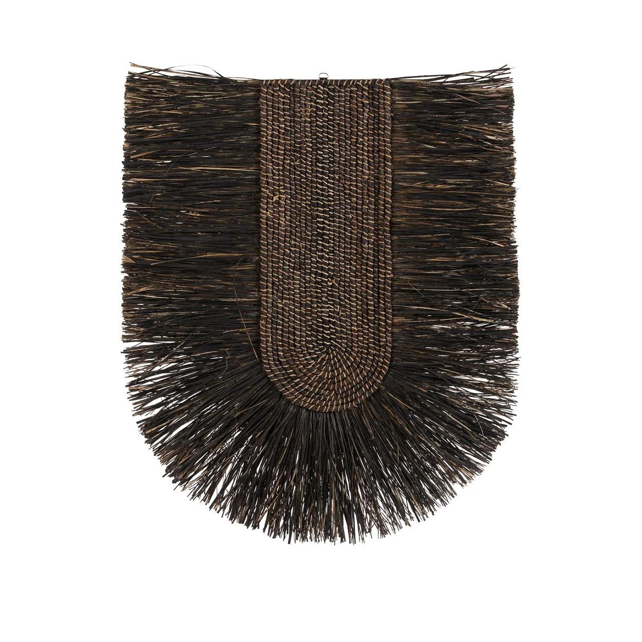 Décoration murale en fibres naturelles noires avec franges, dimensions 87x74 cm