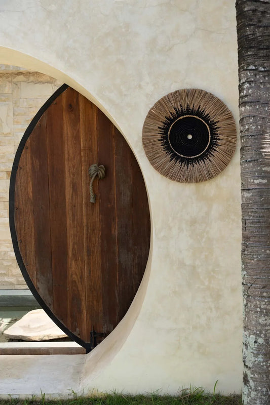 Porte en bois en forme de feuille avec poignée palmier pour décoration murale noire
