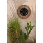 Décoration murale ronde en raphia et macramé noir avec centre noir, 60 cm