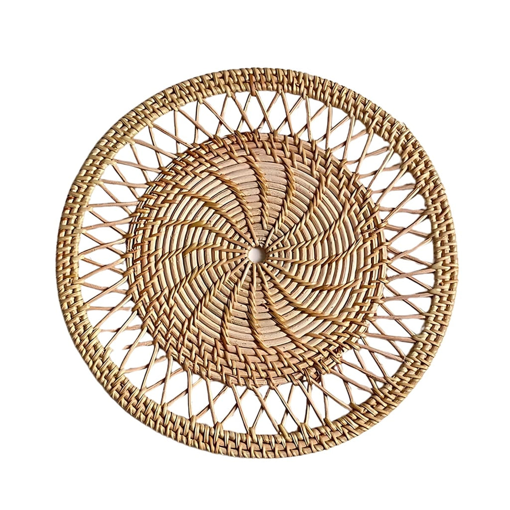 Décoration murale ronde en rotin tressé