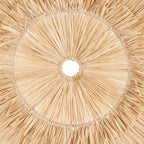 Suspension en raffia tissé avec design à franges et effet soleil pour décoration murale ronde