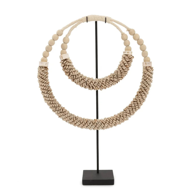 Décoration sur pied en coquillages – Double cercle naturel