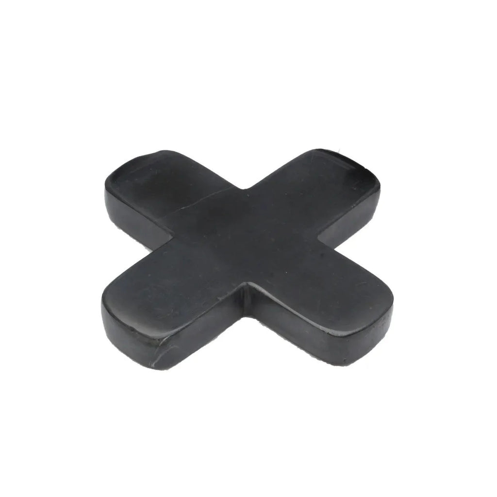 Dessous-de-plat en marbre noir avec croix aux bords arrondis, design minimaliste