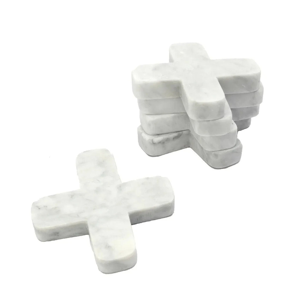 Objets en marbre blanc effet croix minimaliste pour dessous de plat