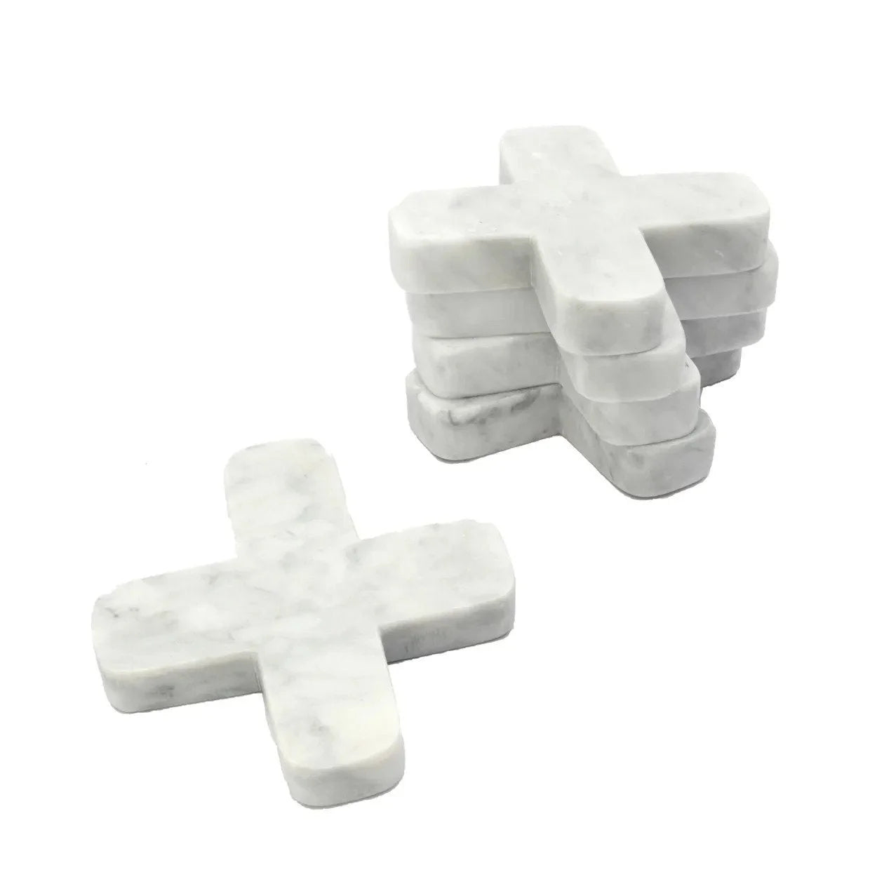 Objets en marbre blanc effet croix minimaliste pour dessous de plat