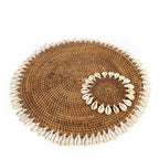 Dessus de verre colonial en coquillage marron naturel avec tapis et sous-verre tissés