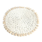 Dessous de verre en coquillage dherbe marine avec bordure de cowrie, blanc