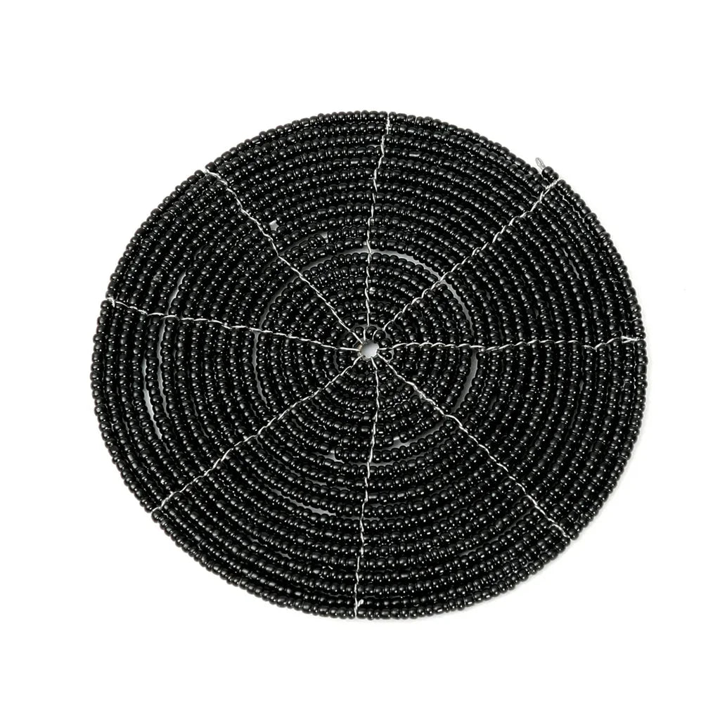 Dessus de verre noir en perles rondes, mat circulaire élégant et sophistiqué