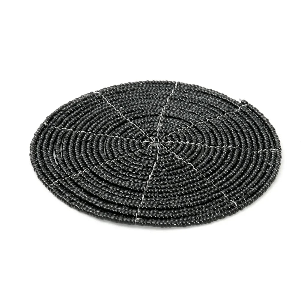 Sous-verre en perles circulaire noir, produit Le dessous de verre perlé Noir